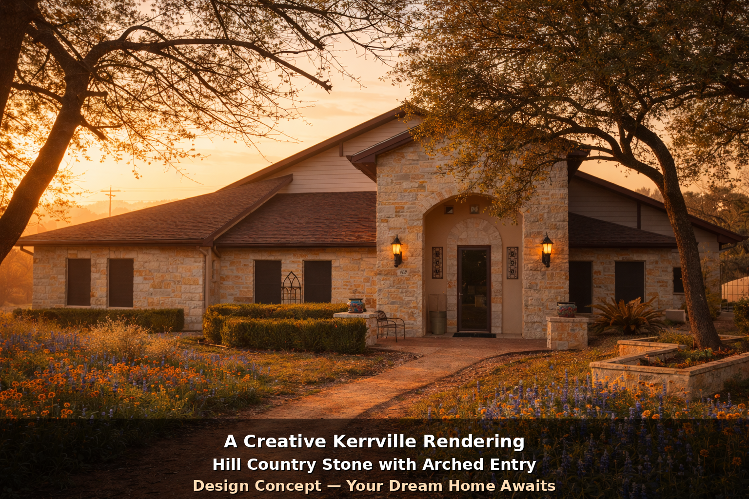 Custom Home Design Kerrville - Hill Country Stone Ranch Concept