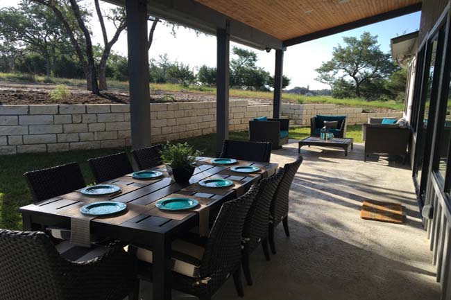 Covered back porch outdoor living space - Riverside Home Designs Custom Home Portfolio